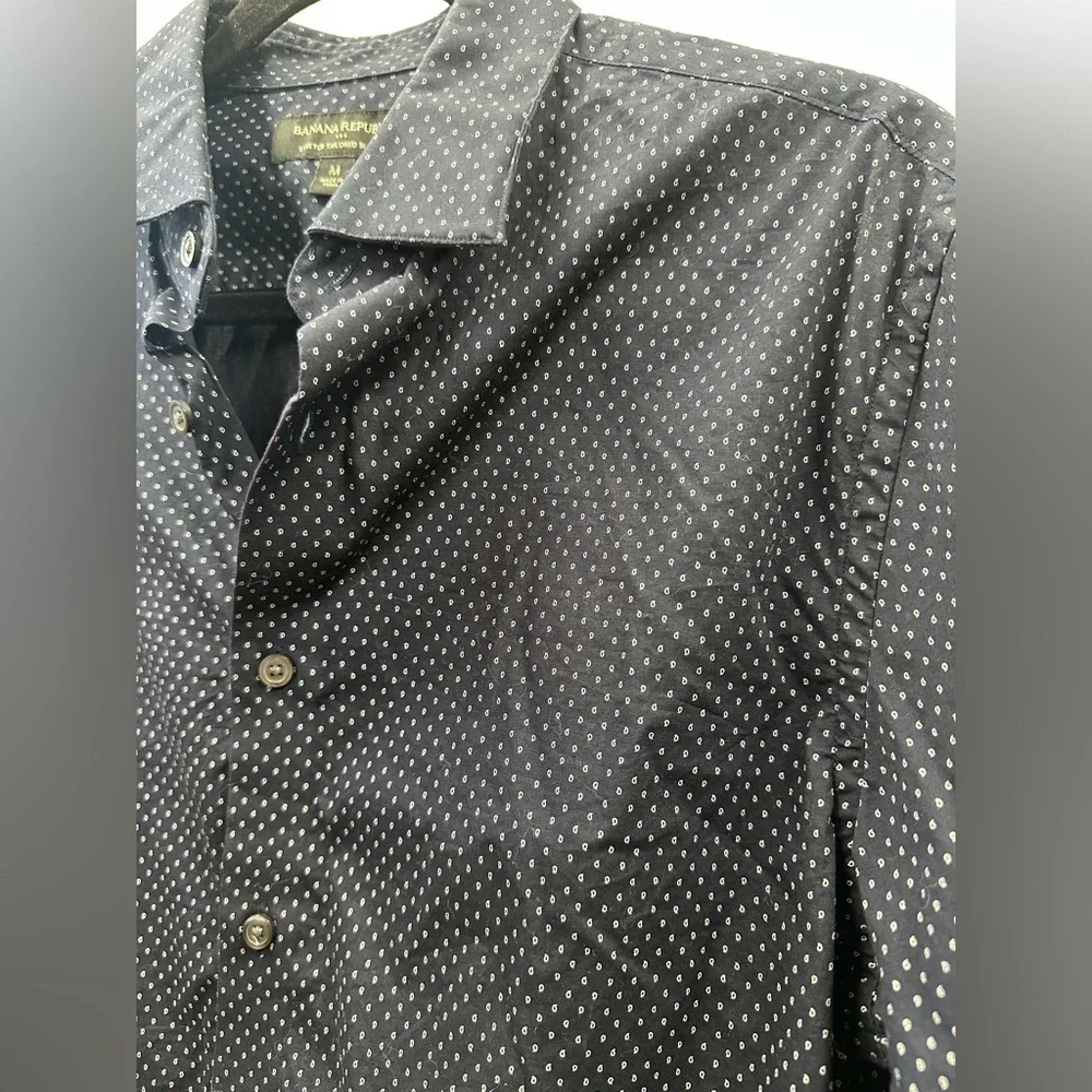 Banana Republic Stretch tailored slim fit navy printed button down shirt size M